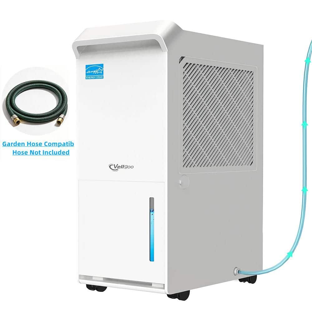 Edendirect 100 pt. 6,000 sq. ft. Energy Star Dehumidifier for Basement, with Pump, Drain Hose, Bucket, Auto Mode (Grayish White) (1)