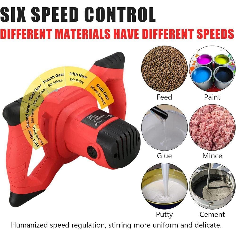 KIWDZFU 2100-Watts Handheld Electric Concrete Mixer with 6 Speeds, Easy to Carry, Mixes Cement, Mud, Paint, Mortar (3)