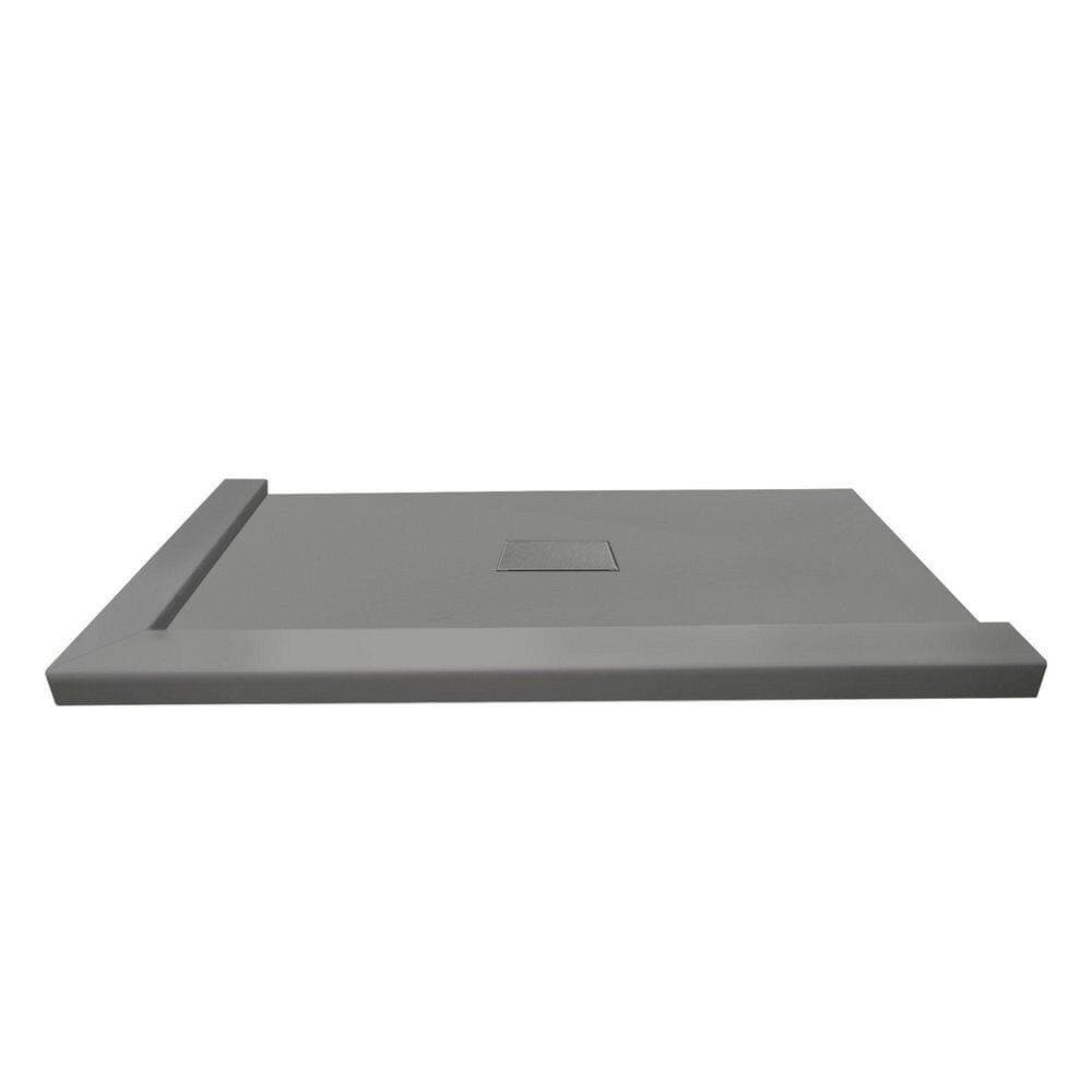 Transolid Trimslate 59.1 in. L x 39.4 in. W Corner Shower Pan Base with Center Drain and Double Threshold in Dark Grey (2)