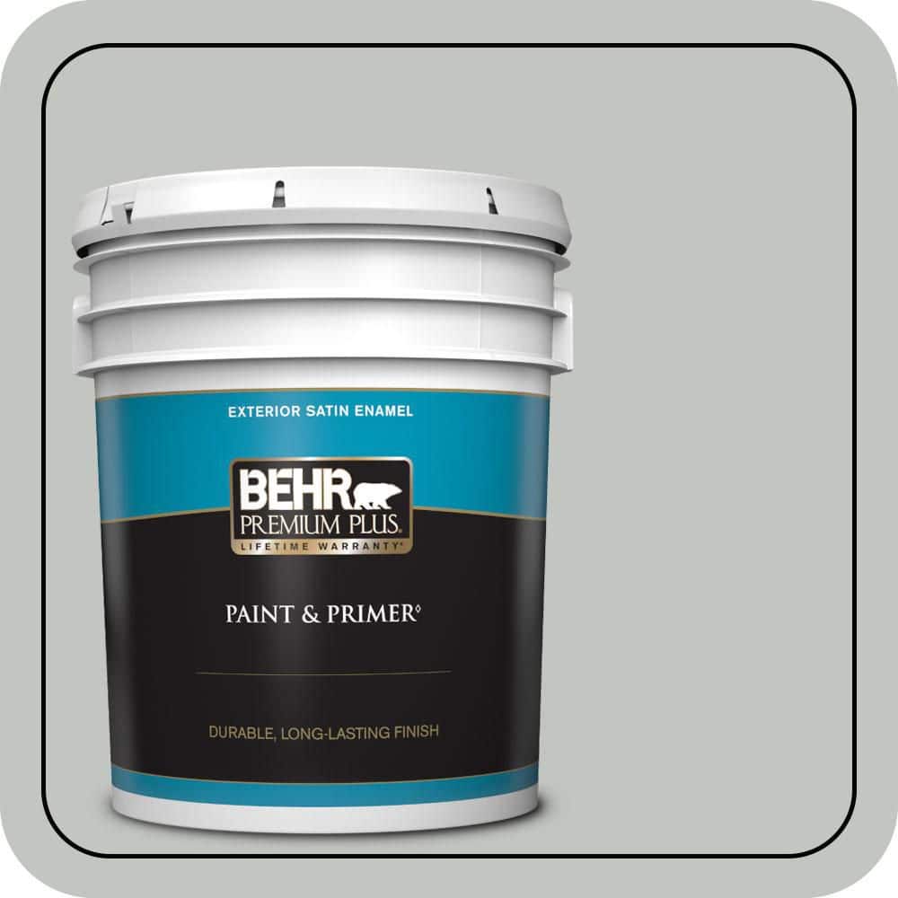 BEHR PREMIUM PLUS 5 gal. #PPU25-14 Engagement Silver Satin Enamel Exterior Paint & Primer