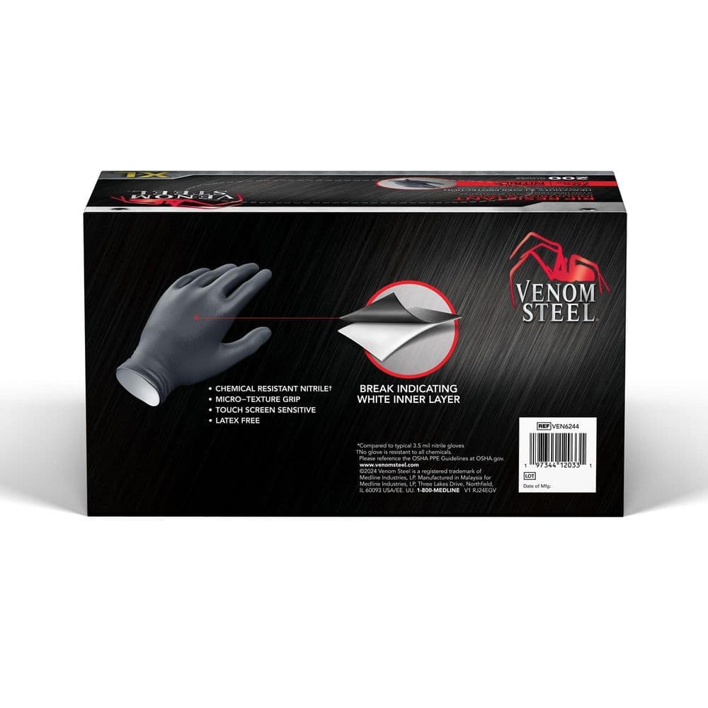 Venom Steel Rip-Resistant Black 2-Layer Disposable Nitrile Gloves, X-Large (200-Count) (4)