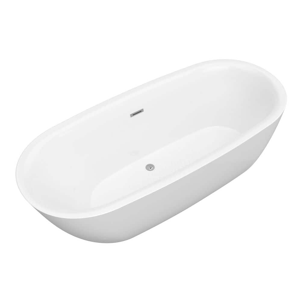 ANZZI Vite 60 in. L 30 in. W Flat Bottom Acrylic Oval Freestanding Center Drain Soaking Bathtub (3)