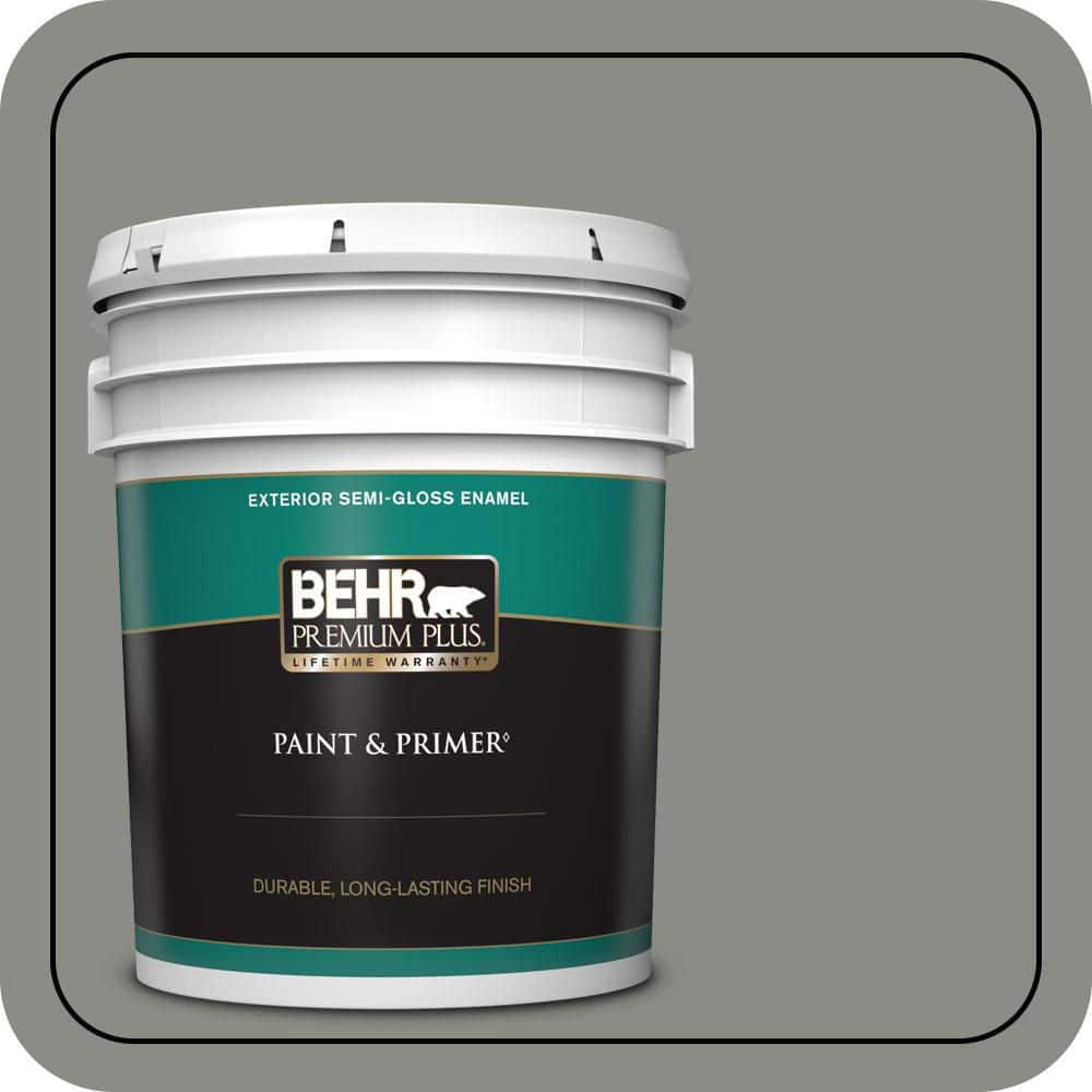 BEHR PREMIUM PLUS 5 gal. #N380-5 Naturalist Gray Semi-Gloss Enamel Exterior Paint & Primer