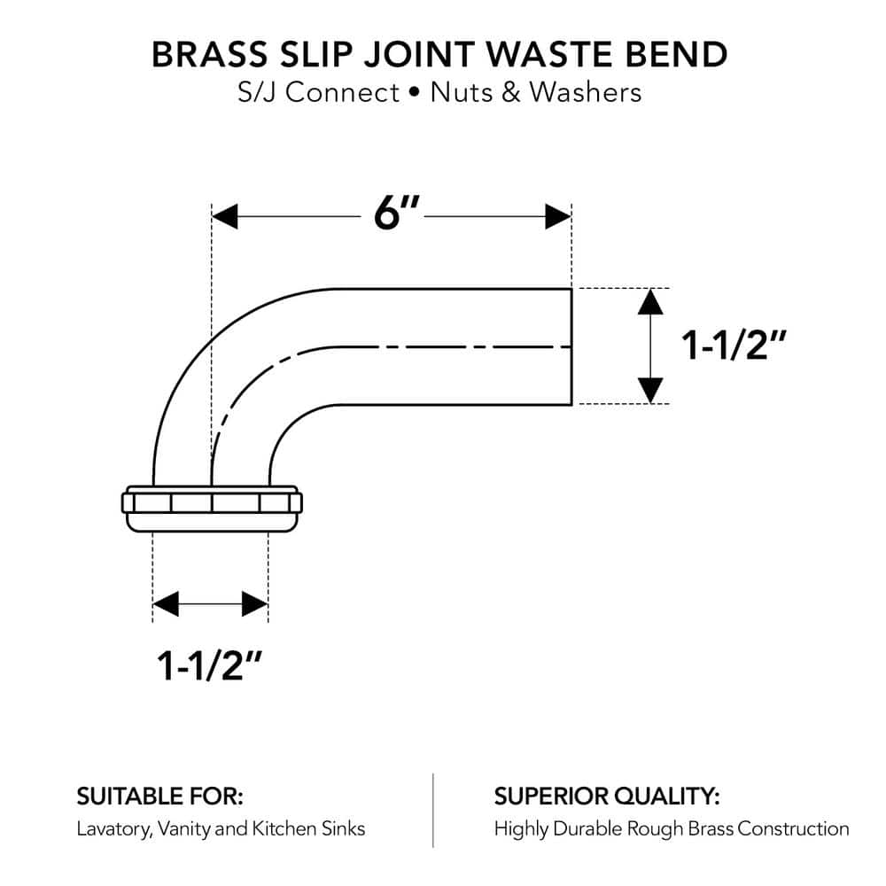 PLUMBFLEX 1-1/2 in. x 6 in. Brass Slip Joint Waste Bend for Tubular Drain Applications, 20GA (3)