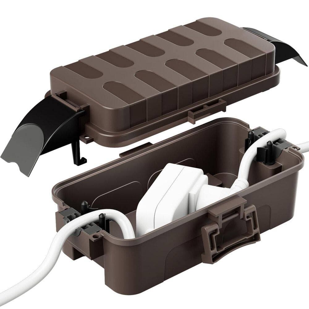 Lukyamzn Waterproof Outdoor Electrical Box with Detachable Shield Covers, IP55 Cord Cover for Holiday Lights, Brown, 1-Pack (1)
