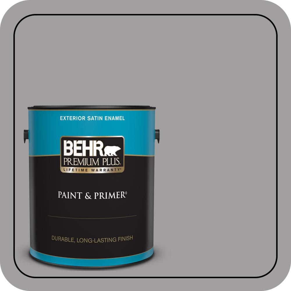 BEHR PREMIUM PLUS 1 gal. #T11-1 Grayve Yard Satin Enamel Exterior Paint & Primer