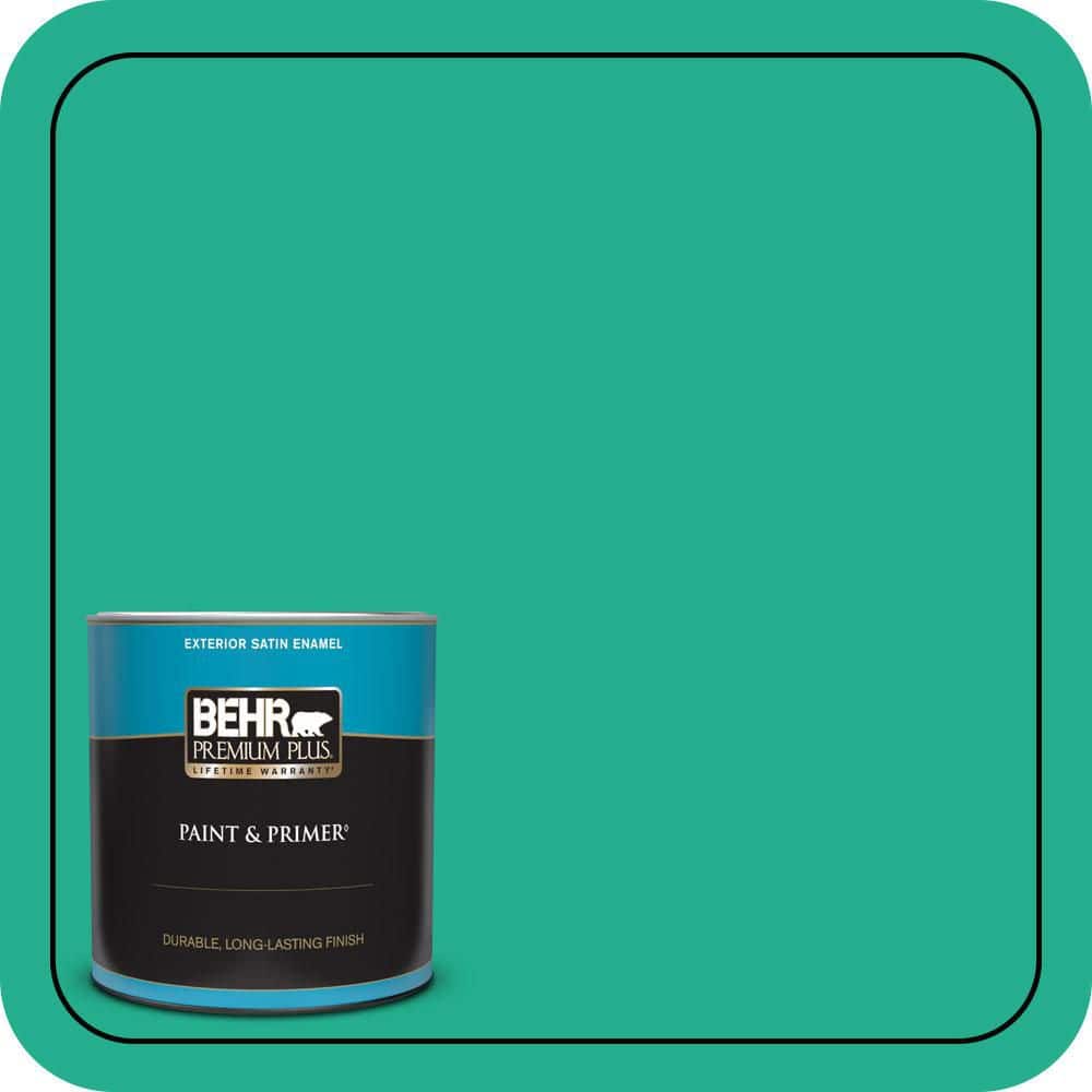 BEHR PREMIUM PLUS 1 qt. #480B-5 Mermaid Song Satin Enamel Exterior Paint & Primer