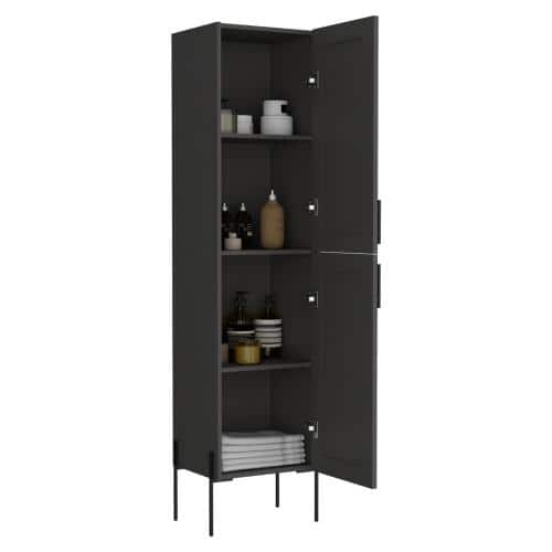 Adrinfly 17.7 in. W x 13.9 in. D x 70.8 in. H Gray Particle Board 4-Tier Shelf 1-Door Freestanding Linen Cabinet (3)
