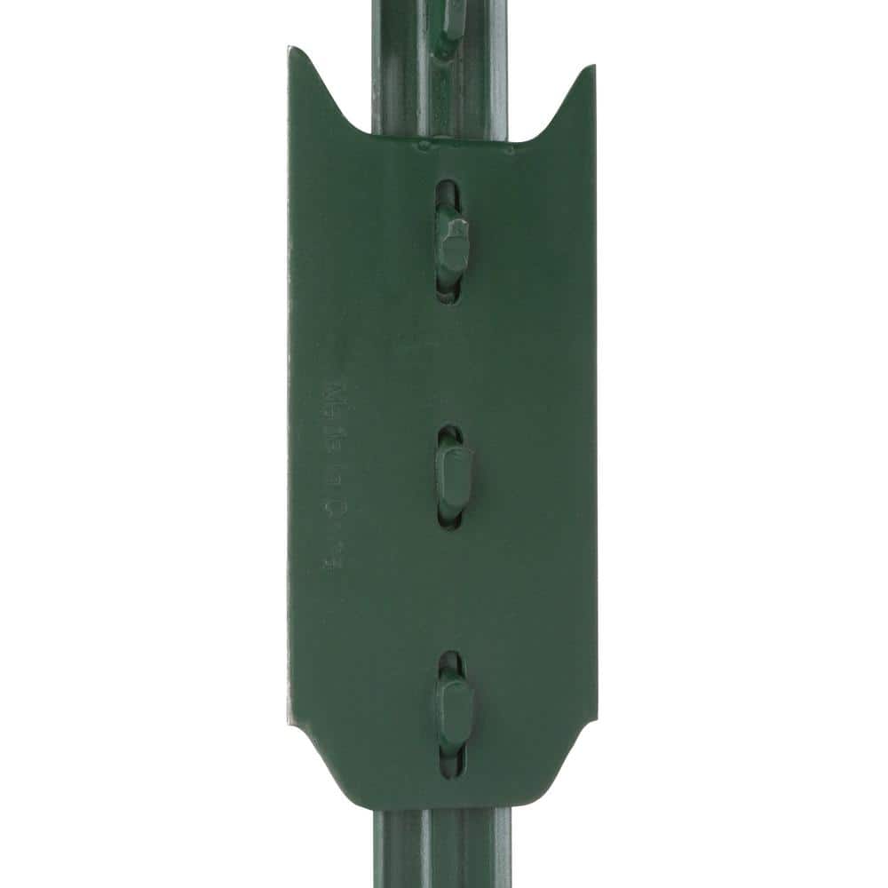 Everbilt 1-3/4 in. 3-1/2 in. 8 ft. Green Steel Fence T-Post with Anchor Plate (4)