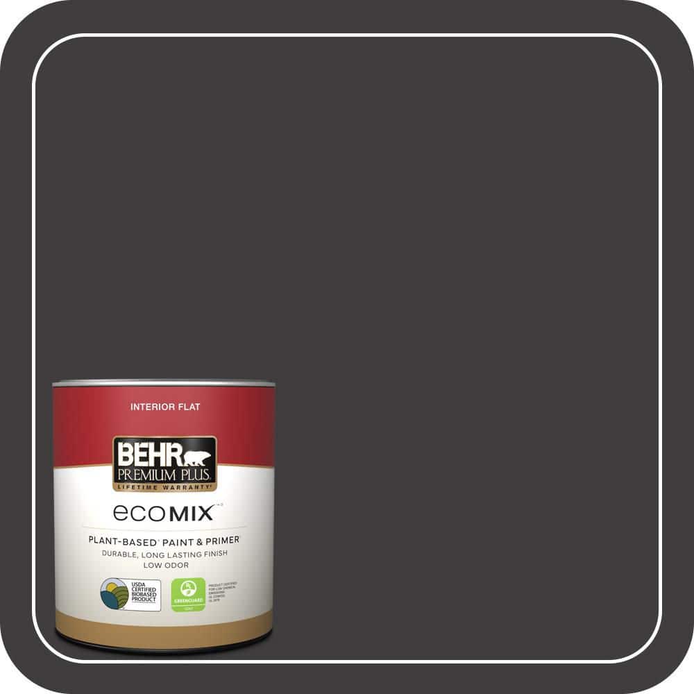 BEHR PREMIUM PLUS 1 qt. #T13-3 Black Lacquer Flat EcoMix Plant-Based Interior Paint & Primer (1)