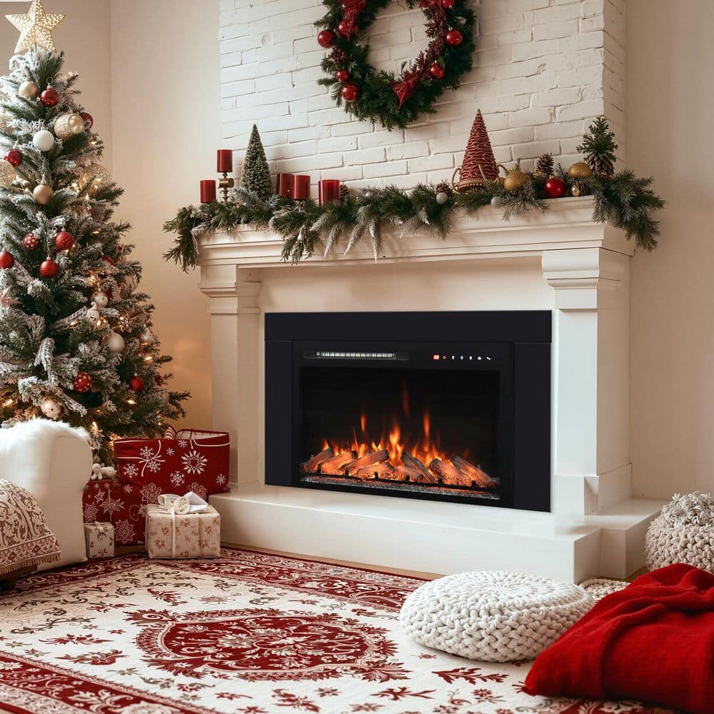 Delandgrand 36 in. Electric Fireplace Insert with Trim Kit, Realistic Log, Overheat Protection, 750/1500W, Adjustable Flame Speed (2)