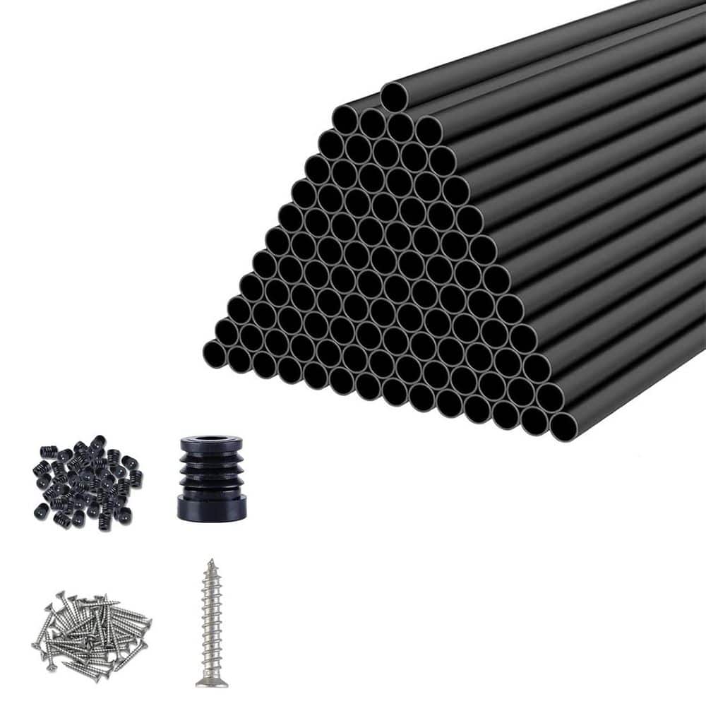 Afoxsos 32 in.H x 3/4 in. W Black Aluminum Stair Railing Kit with Anti-UV Connectors, Screws for Indoor Outdoor Deck Balusters (1)