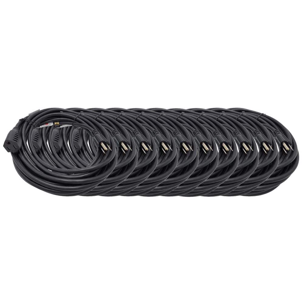 Micro Connectors, Inc 15 ft. Power Extension Cord 16 AWG/3-Conductors 13 Amp (NEMA 5-15R to NEMA 5-15P) Indoor /Black (10-Pack) (1)