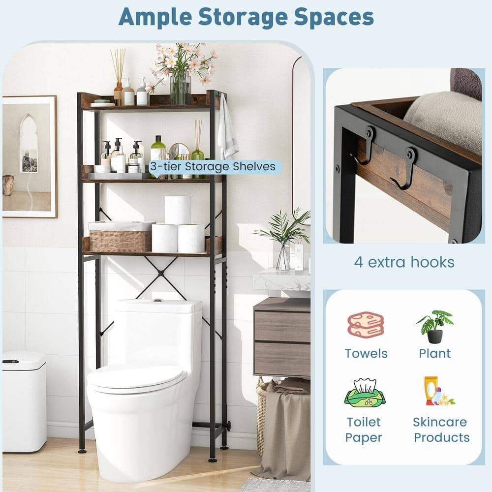 Bunpeony Over-the-Toilet Storage Rack 3-Tier with 4 Hooks X-Shaped Brace 23 in. Wide Adjustable 5 to 7.5 in. (2)