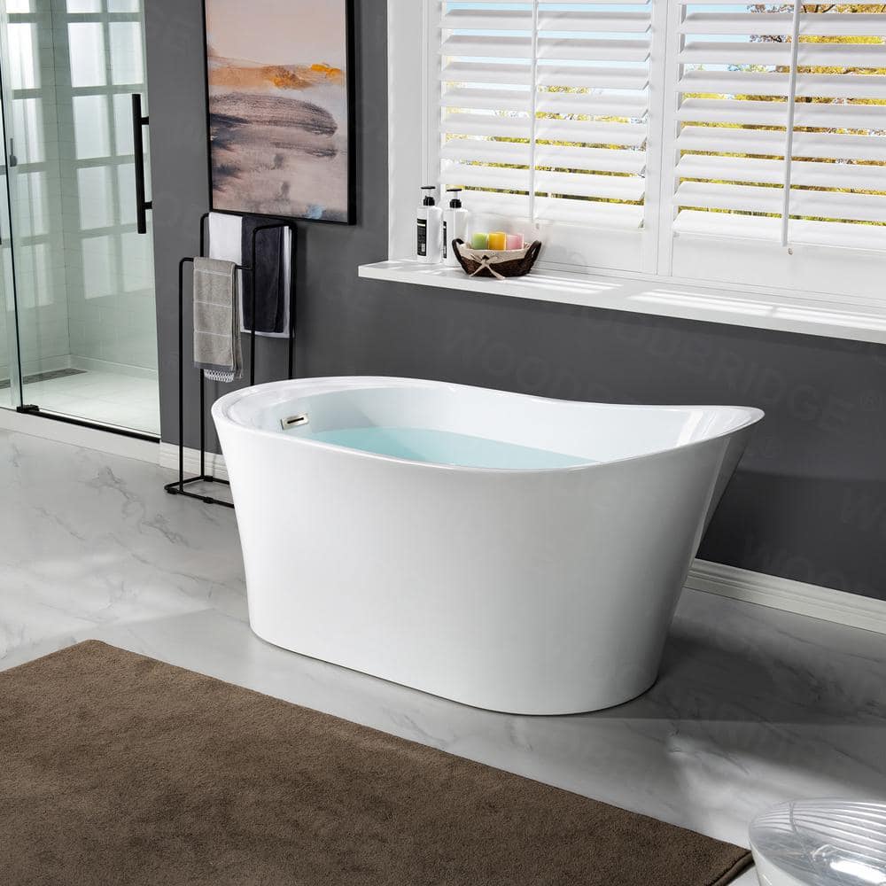 WOODBRIDGE Lilyana Acrylic FlatBottom Single Slipper Bathtub with Brushed Nickel Overflow and Drain Included White (3)