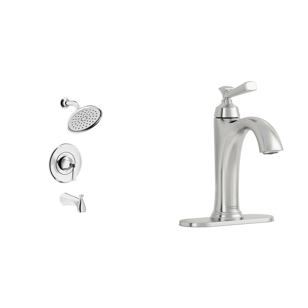 American Standard Rumson Single-Hole Bathroom Faucet and Single-Handle 3-Spray Tub and Shower Faucet in Polished Chrome (Valve Included) (1)