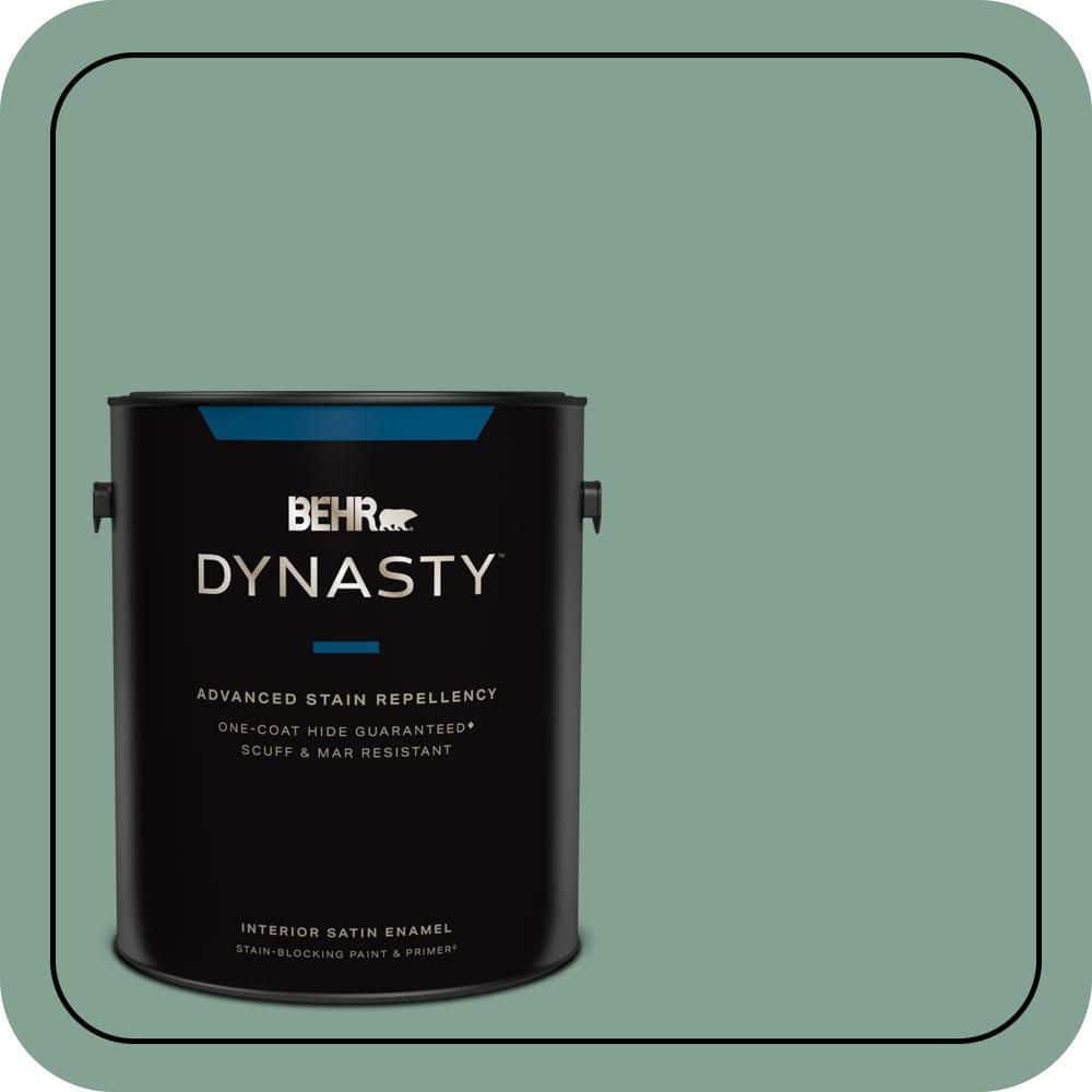 BEHR DYNASTY 1 gal. #S420-4 Australian Jade One-Coat Hide Satin Enamel Interior Stain-Blocking Paint and Primer