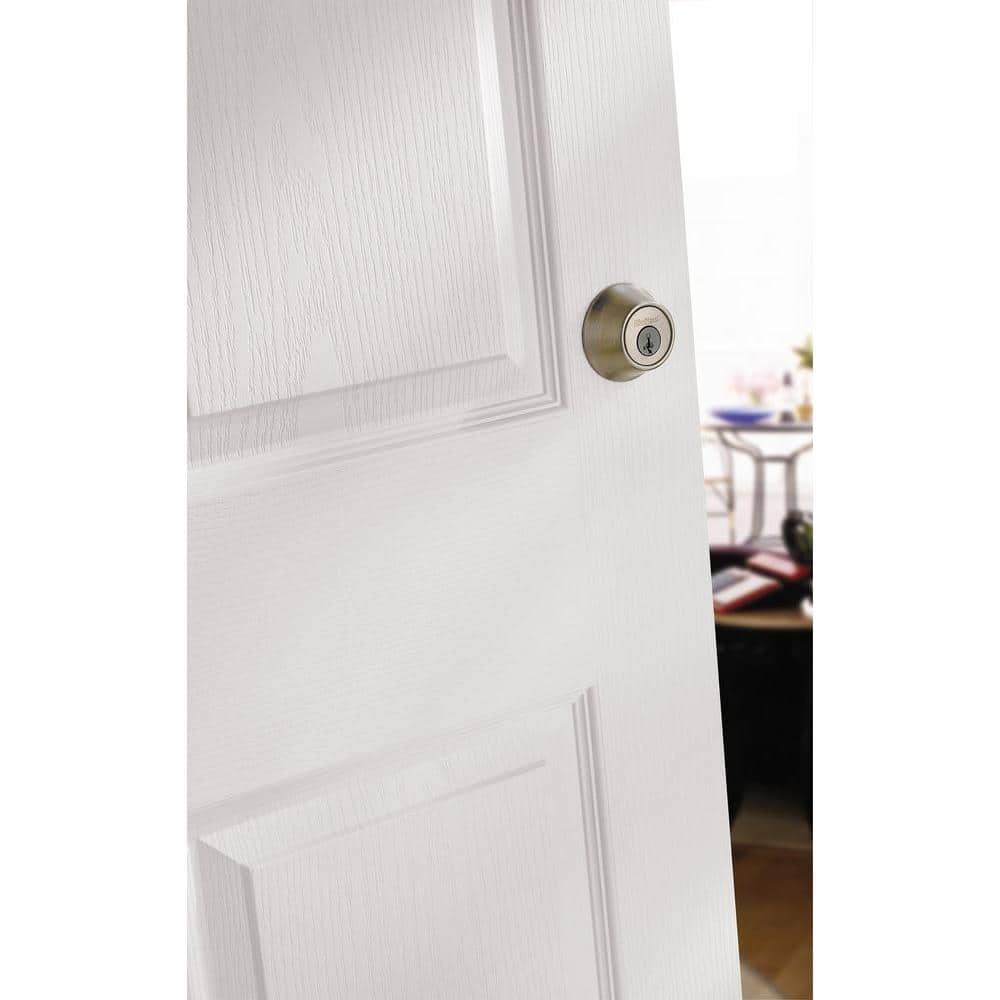 Kwikset Cove Satin Nickel Passage Door Knob and Single Cylinder Deadbolt Combo Pack featuring SmartKey Security (2)