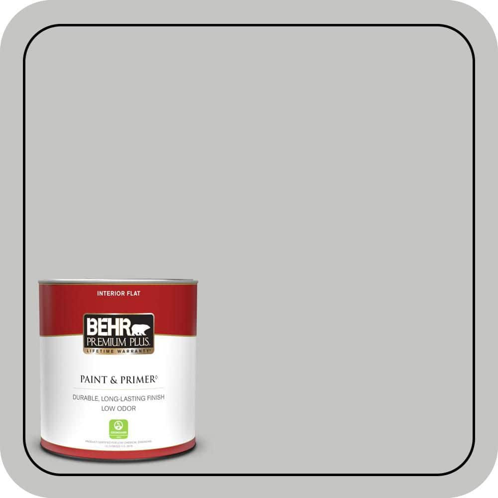 BEHR PREMIUM PLUS 1 qt. #N520-2 Silver Bullet Flat Low Odor Interior Paint & Primer