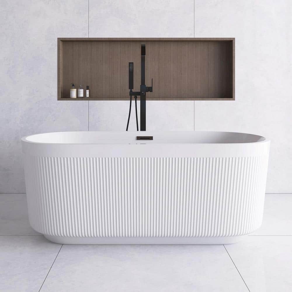 JimsMaison 59 in. x 30 in. Acrylic Freestanding Flatbottom Soaking Bathtub in Glossy White (1)