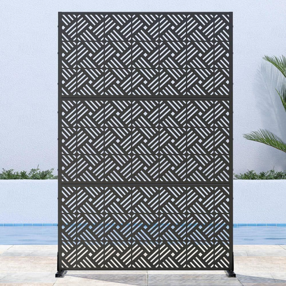 PexFix 6 ft. x 4 ft. Privacy Fence Screen Black Galvanized Metal for Garden Fence in Geometric Pattern (2)