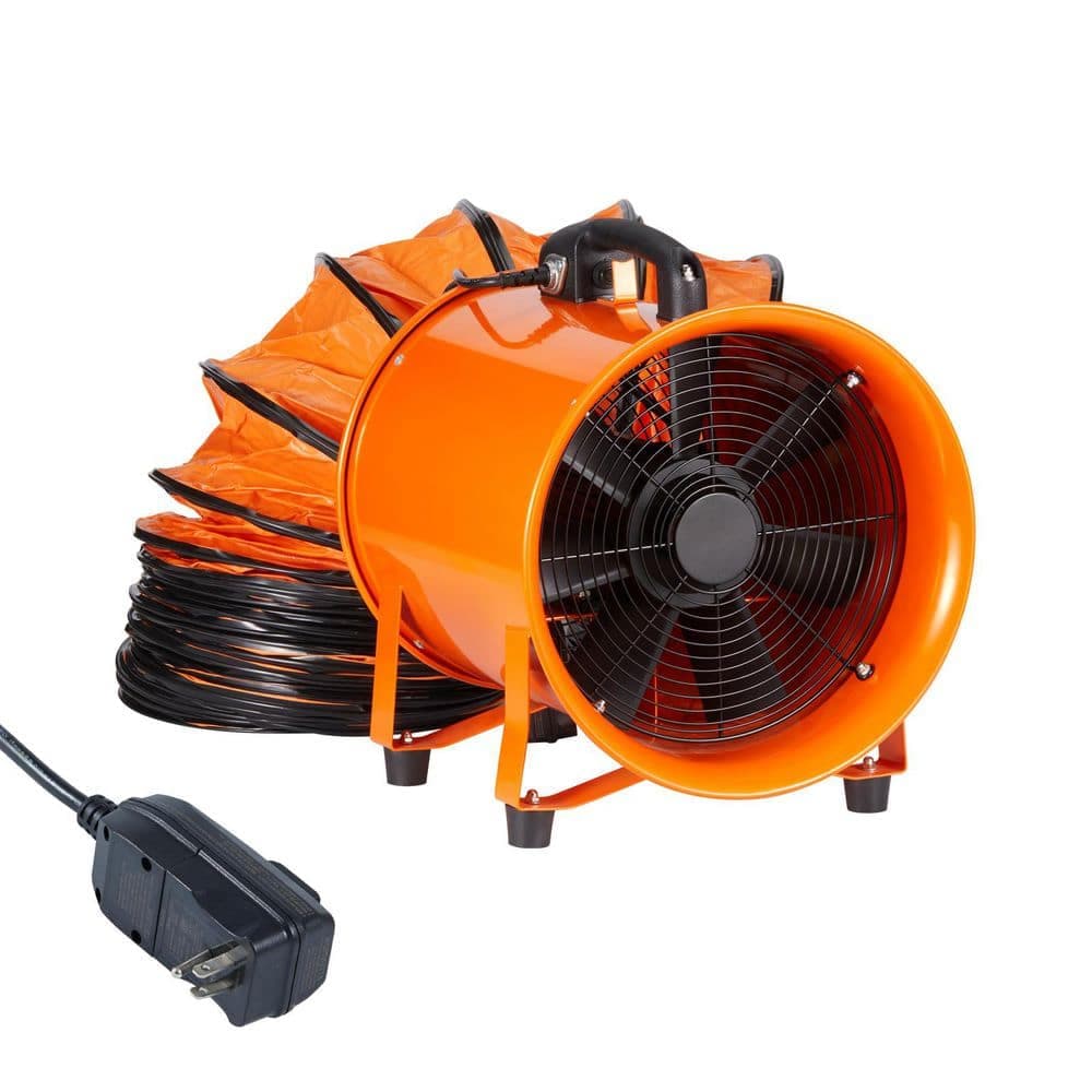 SKYSHALO Portable Ventilator 10 in. 2 Speeds Blower Fan in. Orange 350-Watt Industrial Blower 1948CFM with 33 ft. Duct Hose (1)