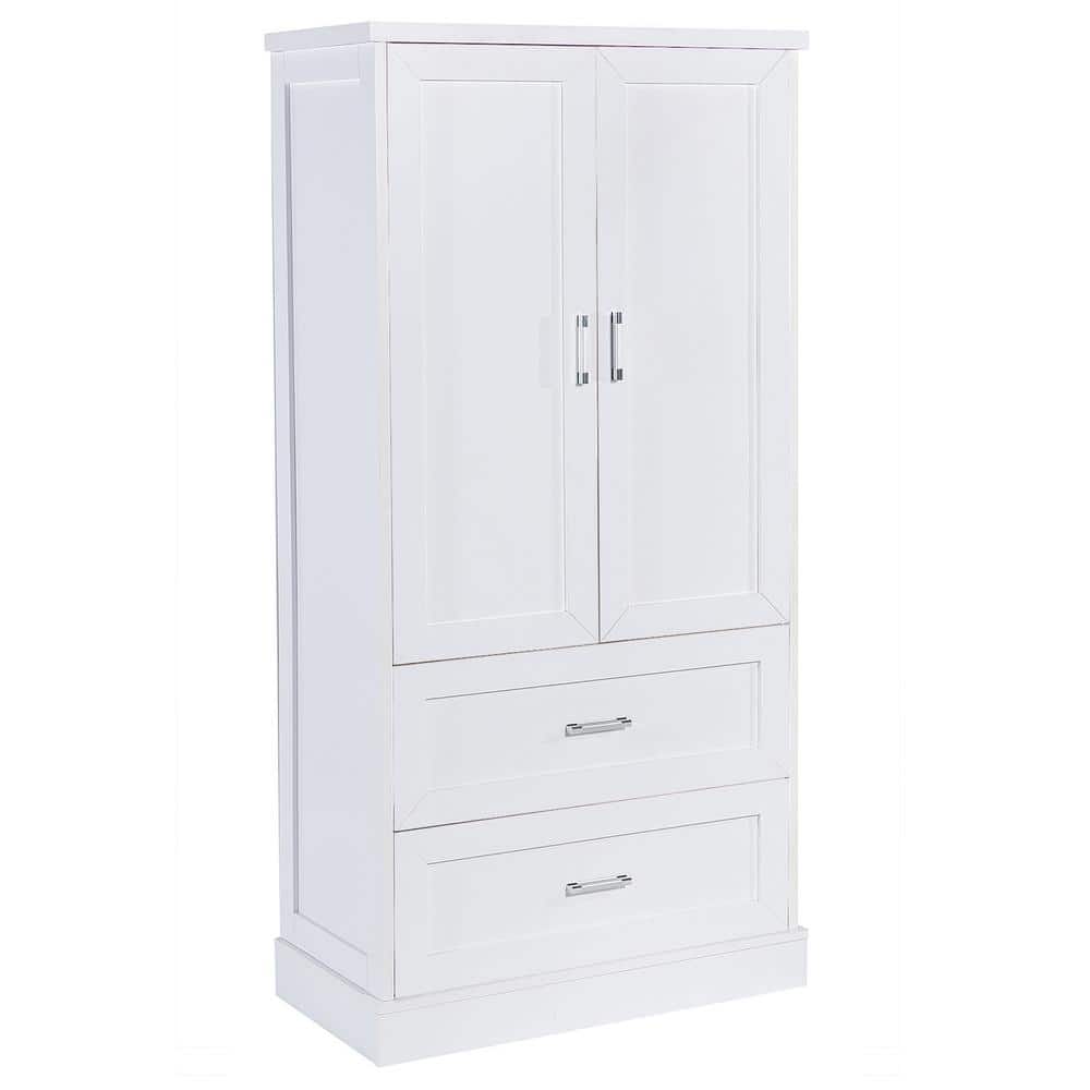 Unbranded 31.3 in. W x 16 in. D x 64 in. H White MDF Bathroom Linen Cabinet with 2-Doors and Drawers, Adjustable Shelf