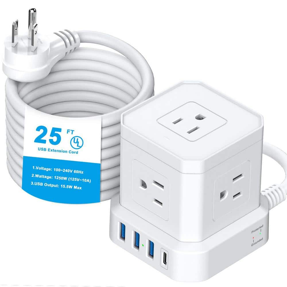 Yichuhaoxi 25 ft. 5 Outlet Power Strip Surge Protector with 5 AC Outlets 4 USB and USB C 15.5-Watt 3.0Amp (1)