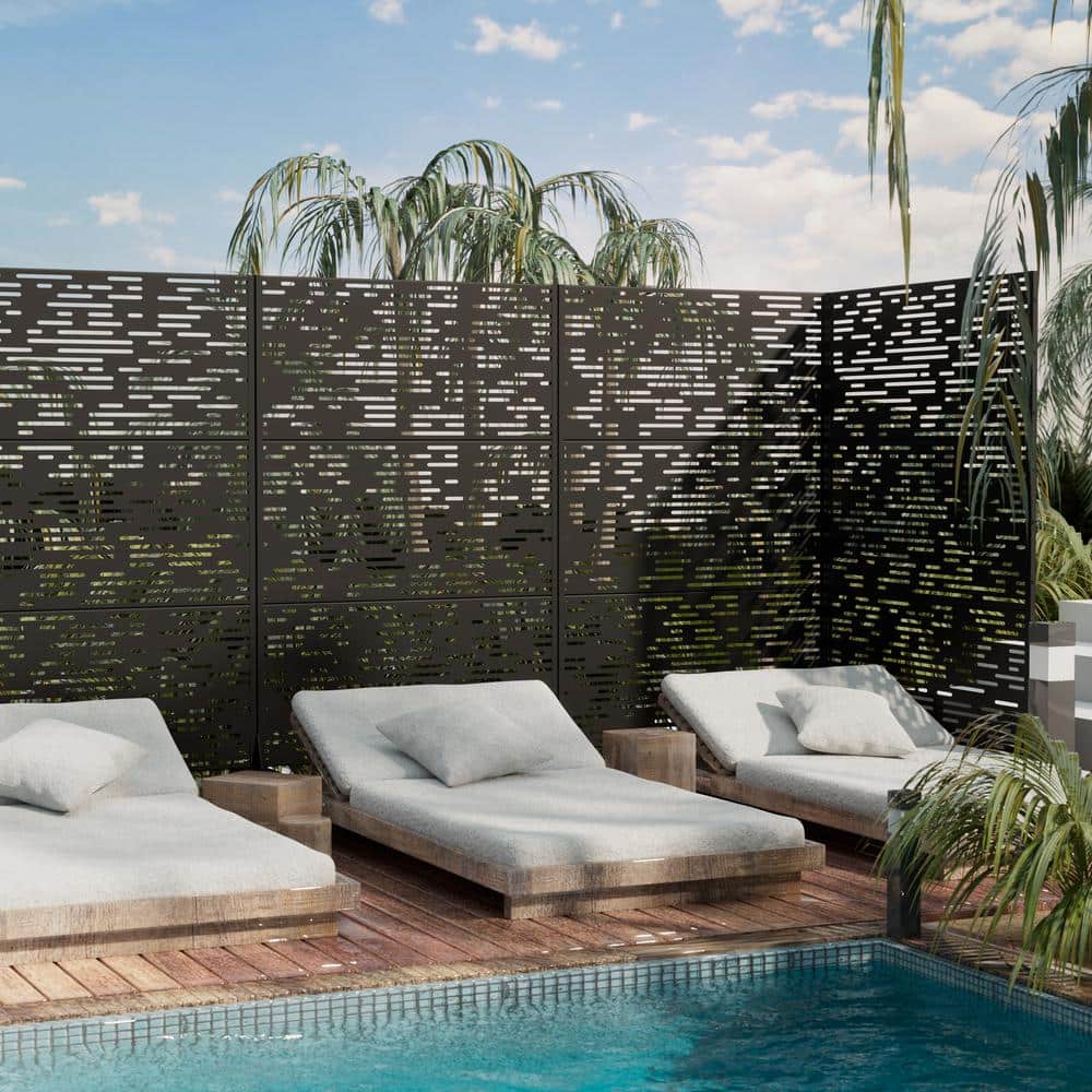 Dovelina 72 in. Metal Outdoor Garden Fence Privacy Screen Garden Screen Panels in Black (3)