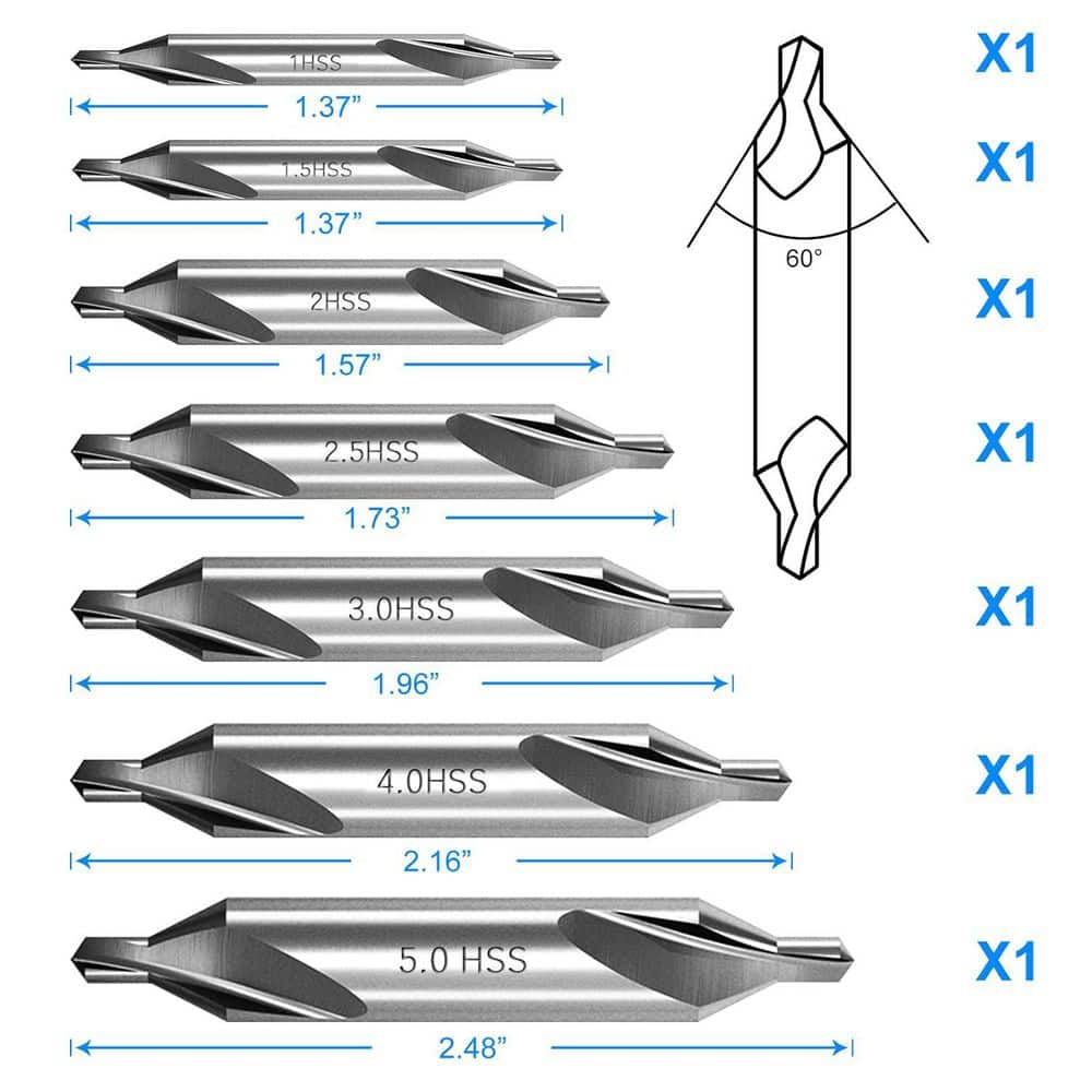 Unbranded M2 HSS Center Drill Bits Set 1.0-5.0mm, 60° Angle Countersink for Lathe Metalworking Precision (7-Pack) (2)