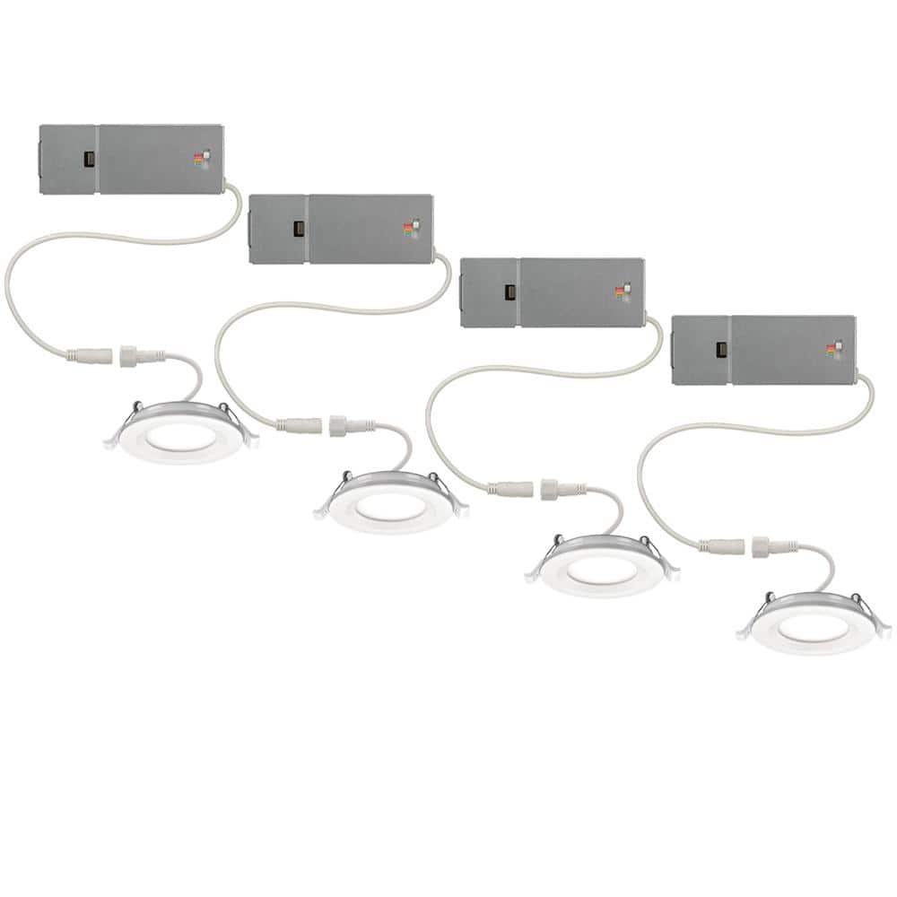 Commercial Electric 4-pack 3 in. Canless Integrated LED Recessed Light Trim Night Light 550 Lumens Adjustable CCT New Construction Remodel