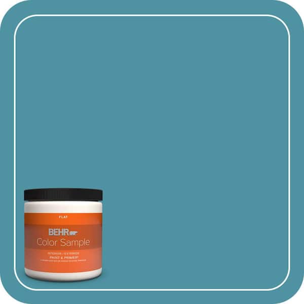 BEHR PREMIUM PLUS 8 oz. #530D-6 Teal Bayou Flat Interior/Exterior Paint & Primer Color Sample (2)