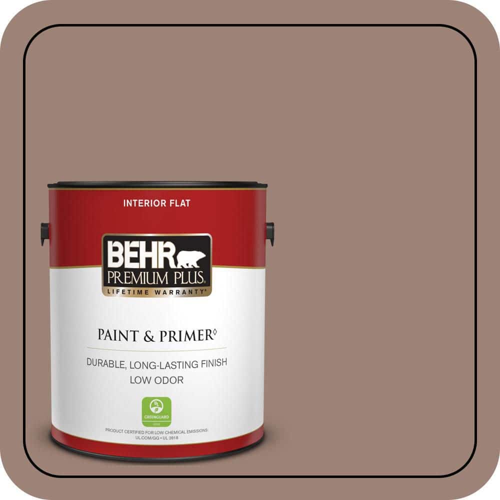 BEHR PREMIUM PLUS 1 gal. #N150-4 Modern Mocha Flat Low Odor Interior Paint & Primer (1)
