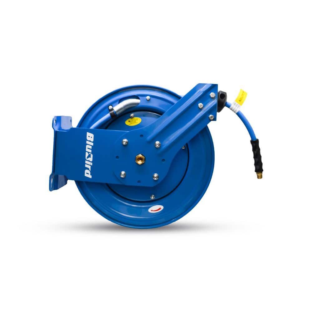 BLUBIRD 3/8 in. x 50 ft. Heavy Duty Rubber Air Hose and Dual Arm Powder-Coated Steel Hose Reel