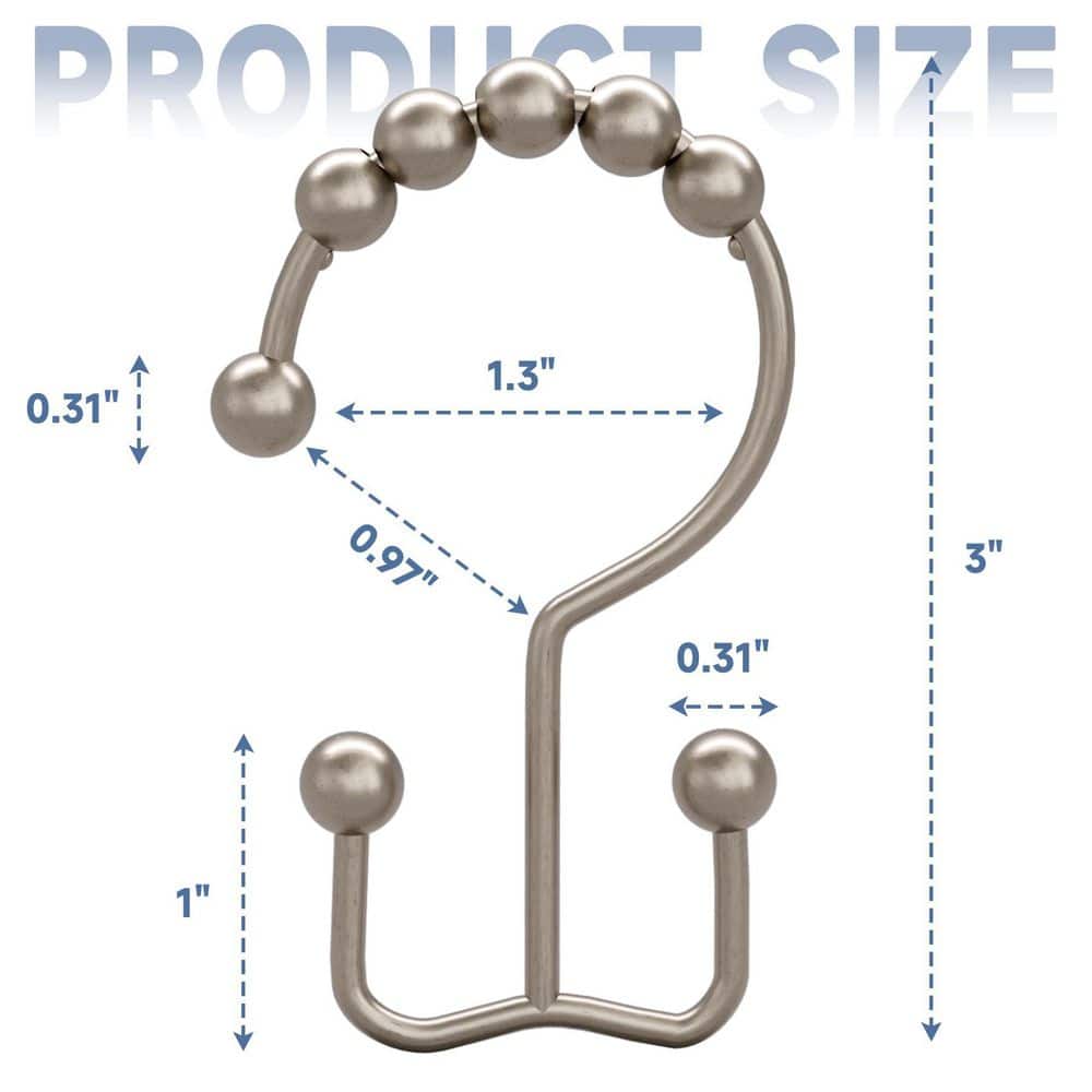 Wudkey Metal Bathroom Shower Curtain Hooks in Nickel, Set of 24, Smooth Gliding Double Hooks for Curtains and Liners (2)