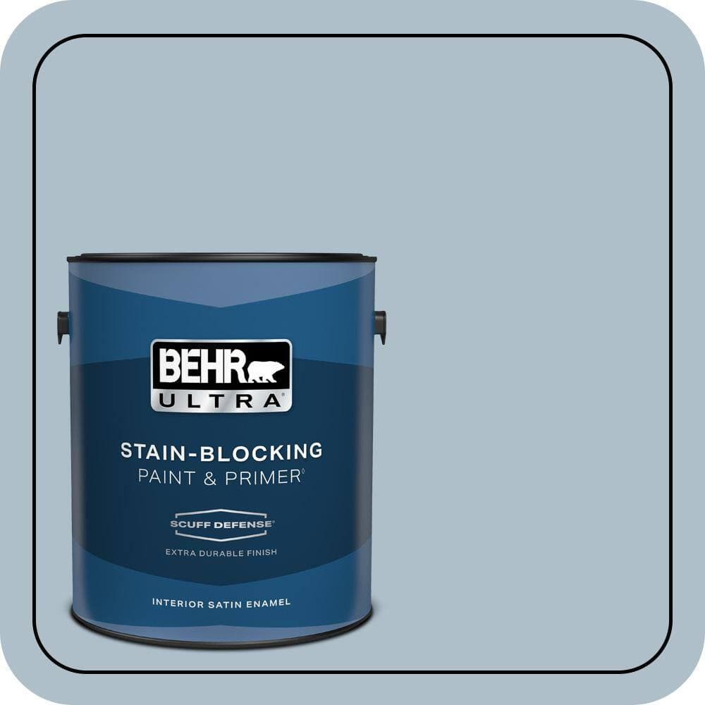 BEHR ULTRA 1 gal. #570E-3 Liberty Gray Extra Durable Satin Enamel Interior Paint & Primer (2)