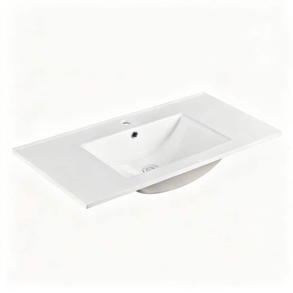 LIVACA 36 in. 18 in. Drop-In Bathroom Sink in White Ceramic with Pre-Drilled Faucet Hole and Overflow (1)