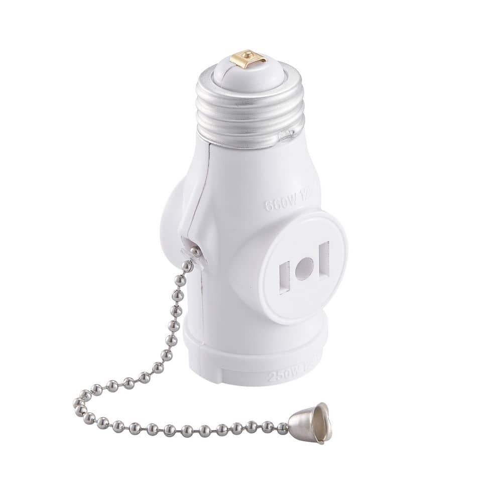 Commercial Electric Height 3. 27 in. 2-Outlet White Socket Lamp holder with Pull Chain (2)