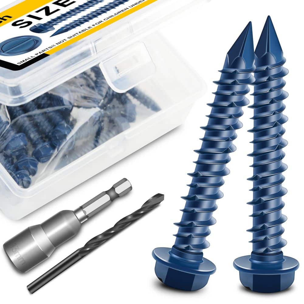 MYWISH 1/4 in. x 1-1/4 in. Carbon Steel Slotted Hex Head Concrete Screws, Blue Corrosion-Resistant Coating (30-Pack) (1)