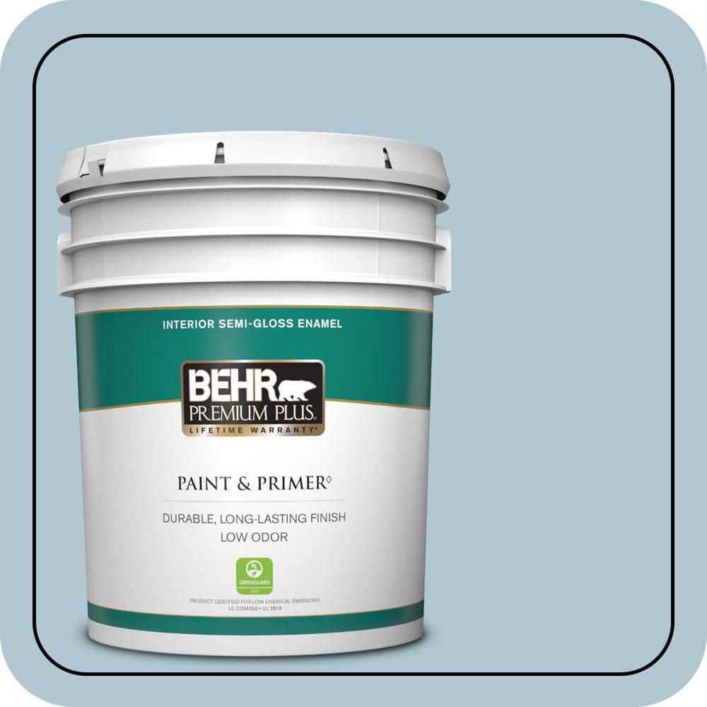 BEHR PREMIUM PLUS 5 Gal. #T15-8 Elusive Blue Semi-Gloss Enamel Low Odor Interior Paint & Primer