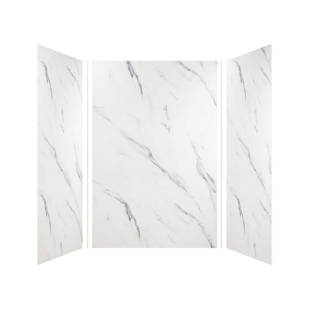 Transolid Expressions 48 in. x 48 in. x 72 in. 3-Piece Easy Up Adhesive Alcove Shower Wall Surround in Bianca (2)