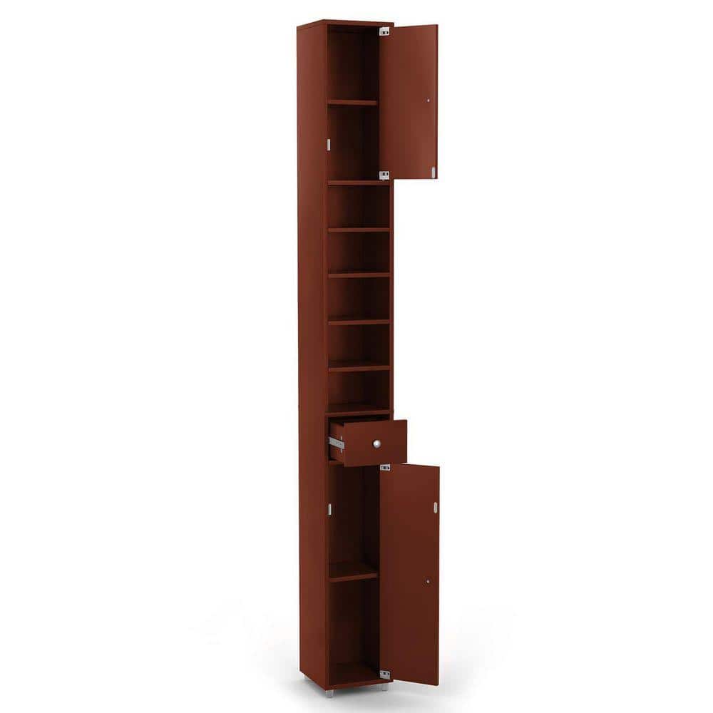 Volenca 8 in. W x 8 in. D x 71 in. H Brown Freestanding Bathroom Linen Cabinet with Drawer and Adjustable Shelves (1)