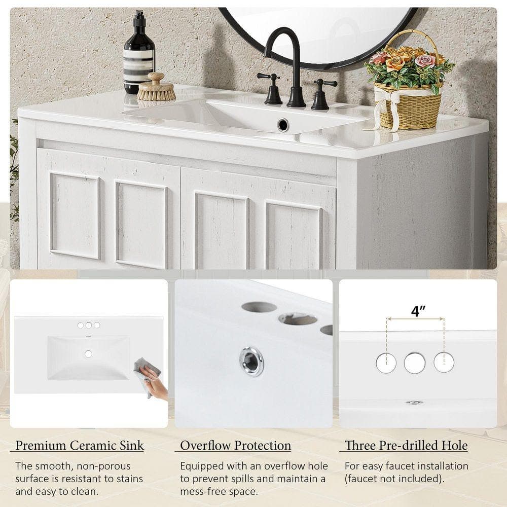 COWLOWN 36 in. W x 18.3 in. D x 34 in. H Bathroom White Linen Cabinet (3)