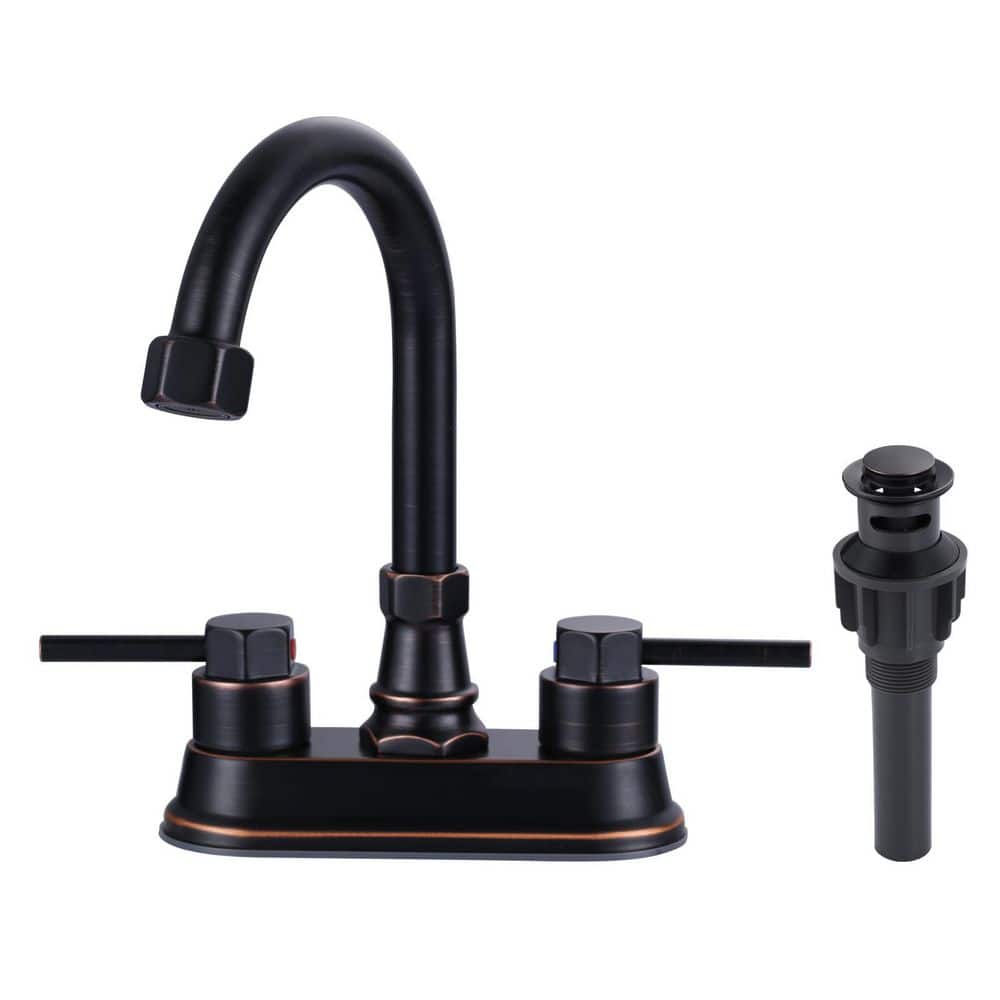 ALEASHA 4 in. Centerset Double Handle 360° Swivel Spout Bathroom Faucet with Pop-Up Drain and Supply Hoses in Oil Rubbed Bronze (1)