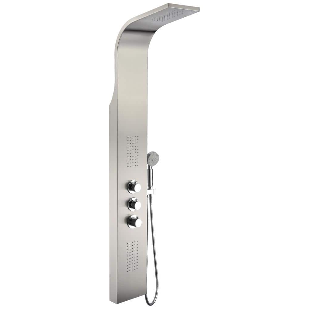 ANZZI Arc Series 64 in. 2-Jetted Full Body Shower Panel with Heavy Rain Shower and Spray Wand in Brushed Stainless Steel