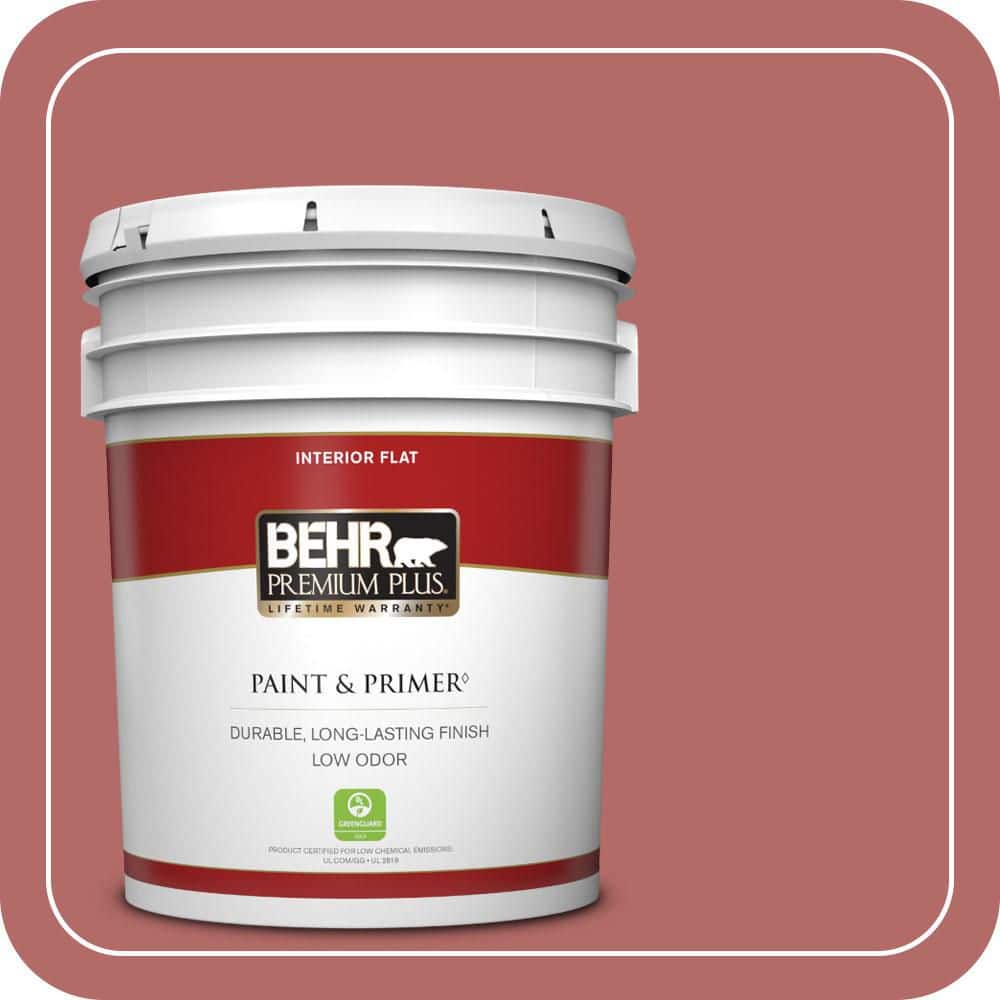 BEHR PREMIUM PLUS 5 gal. #PMD-12 Desert Rose Flat Low Odor Interior Paint & Primer