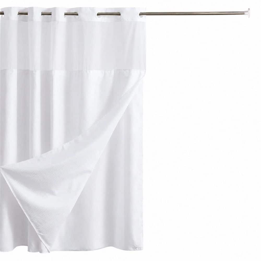 Anqtovp 71 in. W x 75 in. L Polyester Waffle Weave Shower Curtain Set White Hotel Style Water Resistant Machine Washable (1)