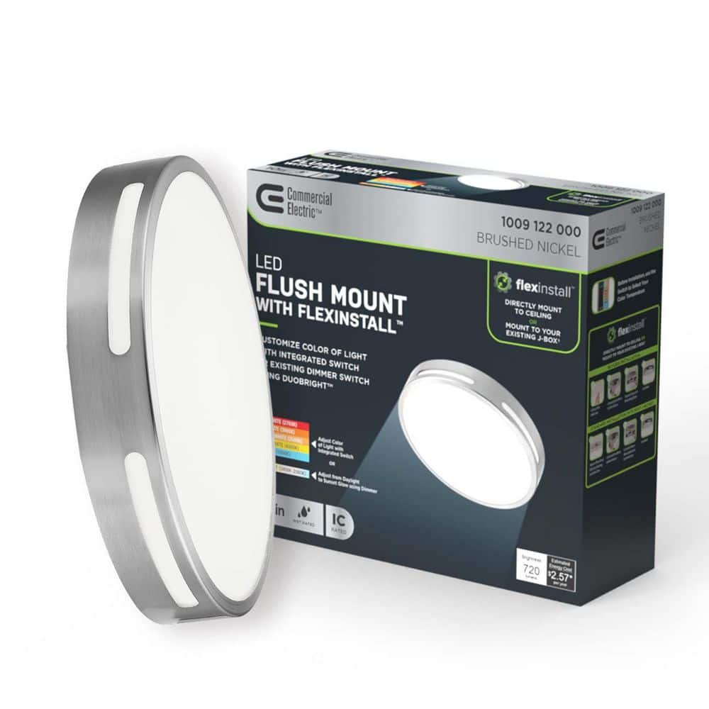 Commercial Electric Flex Install 12 in. Saturn Silver Indoor Integrated LED Recessed Flush Mount with 5 CCT and 1200 Lumens (3)