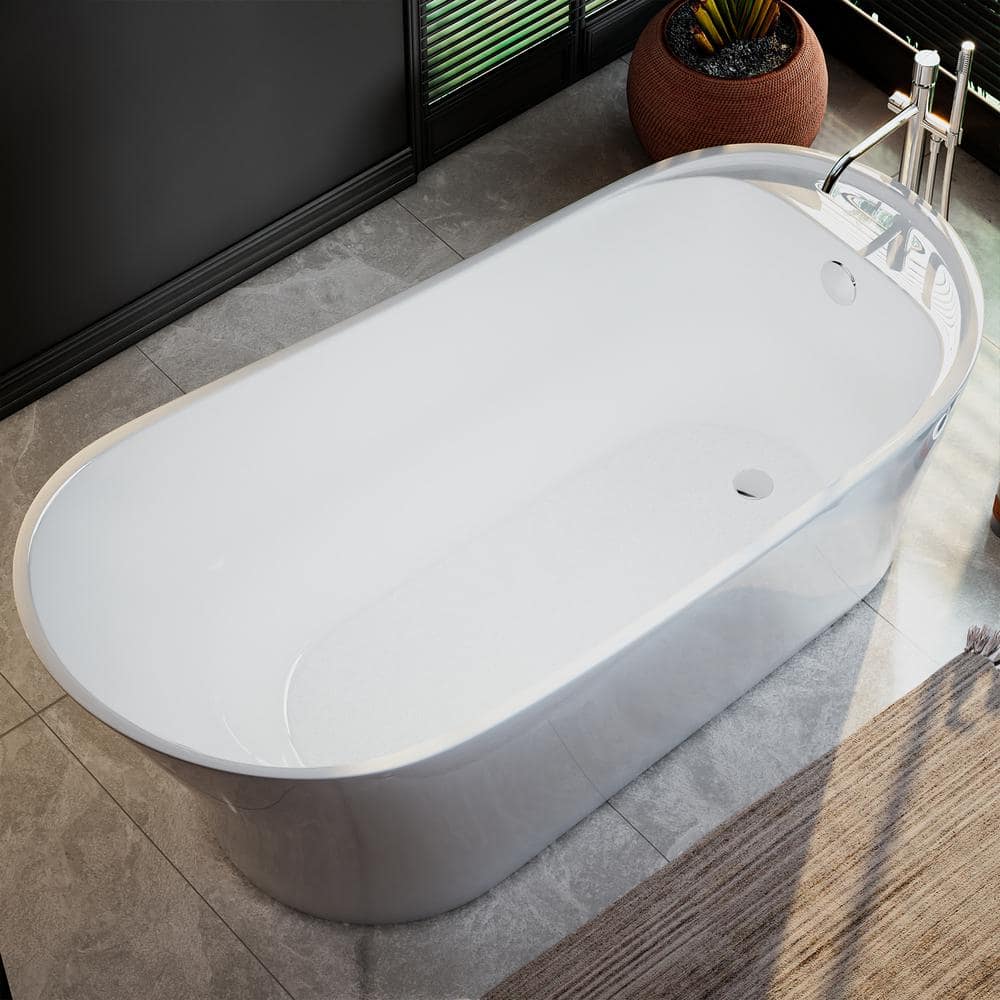 Empava Acrylic Flatbottom Single Slipper Freestanding Soaking Bathtub with Polished Chrome Overflow and Drain (2)