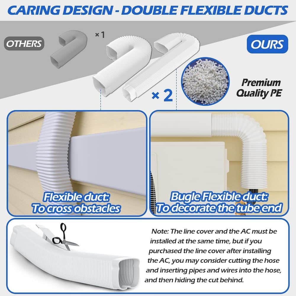 Helhom 3 in. 17 ft. PVC Decorative Line Cover Kit for Ductless Mini Split Air Conditioners, Central AC and Heat Pump Systems (3)